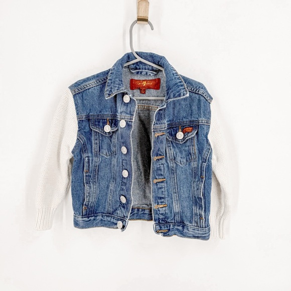 7 For All Mankind Blue and White Jean Jacket - Picture 1 of 3
